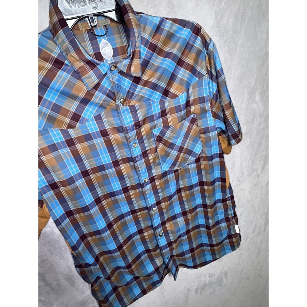 Club Ride Shirt Men's L Blue Plaid Zip Pearl Snap Cycling Performance Biking